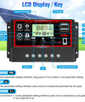 30A Solar Charge Controller With Dual USB Ports For 12V 24V Systems PWM Auto Parameter Adjustable LCD Display Black Regulator shown