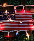 Patriotic String Lights Kit With Red White Blue Mini Lights On White Wire, 19.6 Feet, 100 Count, illuminating an American flag