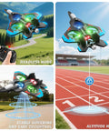 Foam RC Plane For Kids And Adults With Two Batteries, 360 Degree Flips, LED Lights, Altitude Hold showcasing features.