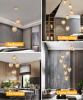 Dimmable Glass Globe Pendant Light Fixture With Champagne Finish in bedroom, coffee shop, kitchen, and living room settings