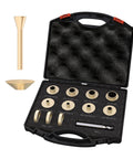 13 Piece Brass Router Template Bushing Guides Set With Carrying Case For Precise Routing, open case showing brass bushings