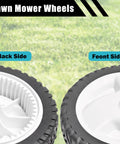8 Inch Front Drive Wheel Set For Toro 22 Inch Recycler Self Propelled Lawn Mower Replacement 105-1815 showing front and back view