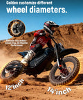 Electric Dirt Bike For Teens And Adults With 3500W Peak Power off-road riding showing different wheel diameters.