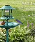 Solar Outdoor Bird Bath With Resin Pedestal Fountain in Green Yard Garden Decor with 0.8 Gallon Basin and Lantern Light