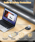 Slick Clutch Desk Power Grommet Featuring Retractable Usb C Cable Dual Ac Outlets And Multi Port Quick Charge Hub for laptop setup on wooden desk.