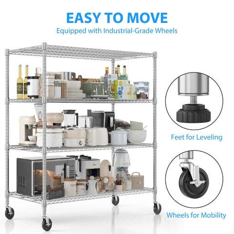 Heavy Duty Metal Shelving 4 Tier Storage Rack With Smooth Rolling Casters For Garage Or Kitchen Adjustable Chrome Wire Rack Total Storage Flex For Serious Home Organization Setup 24 By 48 By 72 Inches