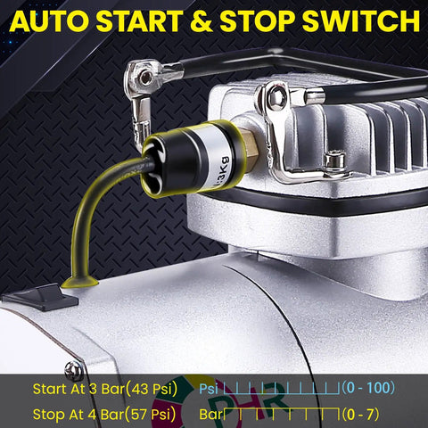 3L Dope Air Tank Kit With Adapters For DIY Airbrush Setup showing auto start stop switch on compressor.