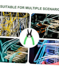 Portable Wire Stripper Pliers With Soft Grips Rapidly Strips Copper Jacketing in various wiring setups for electricians.