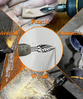 Heavy Duty Tungsten Carbide Burr Set For Die Grinder Bits Twenty Pieces One Eighth Inch Shank Double Cut Rotary Burrs in use on plastic, metal, wood, and aluminum.