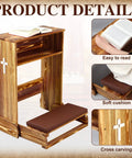 Solid Wood Prayer Bench With Shelf Comfy Cushioned Kneeler And Table Chair Rustic 23 X 20 X 32 Inches Padded Kneeler