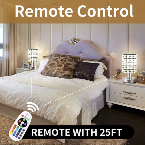 Crystal Table Desk Lamp With Remote, 16 Color Changing RGB LED Nightstand Light, 4 Brightness Levels in bedroom setup