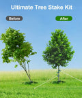 Heavy Duty Tree Stakes And Ground Anchor Kit For Young Trees Weatherproof Support System with before and after tree images