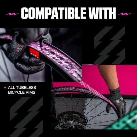 Applying Go Tubeless With Tubeless Rim Tape 25mm Wide With Adhesive Seal For MTB Road And Gravel Bikes 10m Roll on pink rim