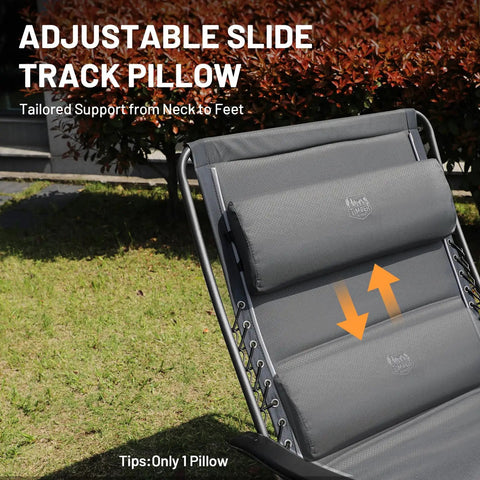 Adjustable pillow on Oversized 33 Inch Wide Zero Gravity Chair With Side Table Full Padded Outdoor Lounge Recliner