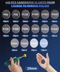 Chart of 448 sandpaper discs from the Versatile 482 PC 1 Inch Sanding Disc And Drum Set For Dremel Rotary Tool Wet Dry Polishing Kit.