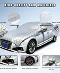 Full Send Hail Protector Car Cover For Tesla Cybertruck 2024 Through 2026 Heavy Duty Padded Waterproof Half Cover shown on car with reflective details.