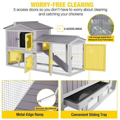 Backyard Ready Cozy Wooden Chicken Coop For Two With Well Ventilated Outdoor Hen House And Expandable Run featuring cleaning features.