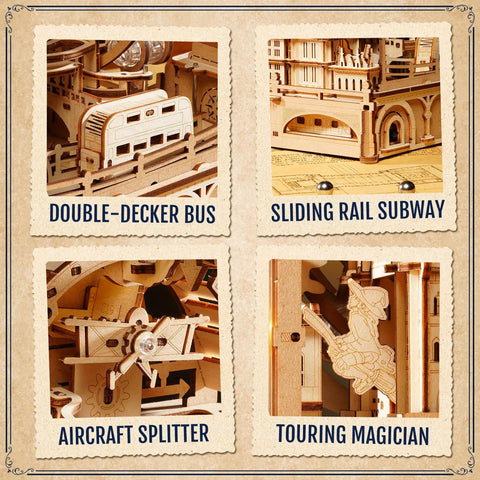3D Wooden Puzzle For Adults Marble Run London Adventure 431 Piece Set Lets A Marble Cruise Past Big Ben Tower Bridge And The London Eye The Ultimate Mind Blowing Gift For Adults Who Love Brain Teasers. 431-piece wooden layout with bus, subway, aircraft splitter