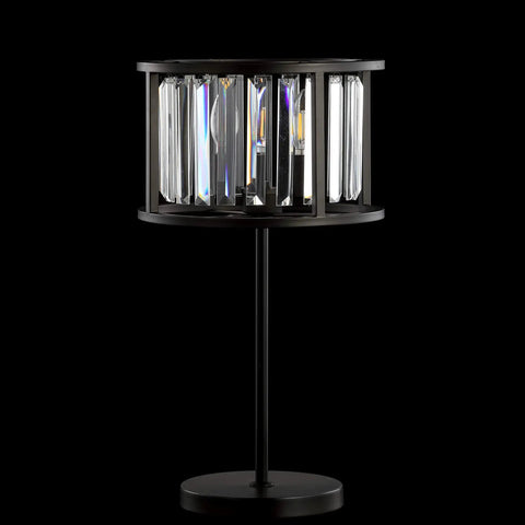 Oil Rubbed Bronze Two Light Metal And Crystal Table Lamp With Traditional Geometric Bedside Design For Living Room Or Bedroom, Linear Crystals, LED Bulbs Included, 21.5 Inch Tall