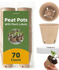 Biodegradable Seed Starter Pots Kit With 70 Plant Labels And 70 Pcs 3.15 Inch Peat Pots With Drainage Holes For Seedlings, Herbs, Vegetables And Flowers, No Transplant Shock Garden Starter Set, close-up of pots and labels