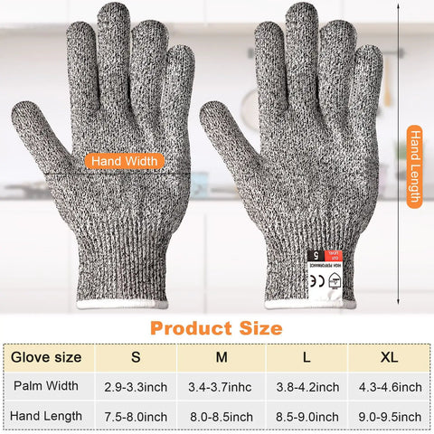 Size chart for 15 Pairs Cut Resistant Gloves Level 5 Protection Anti Cut Kitchen Gloves For Food Prep Fish Filleting Slicing And DIY Projects Large Size Ideal For Cooking Meat Veggie Prep Garden And Craft Tasks