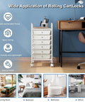 Six Tier Utility Cart With Six Drawers Rolling Cart With Two Lockable Caster Wheels Multipurpose Mobile Drawer Cart For Office Kitchen And Bathroom Ivory White