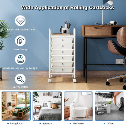 Six Tier Utility Cart With Six Drawers Rolling Cart With Two Lockable Caster Wheels Multipurpose Mobile Drawer Cart For Office Kitchen And Bathroom Ivory White