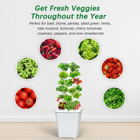 Dope Space Saving Indoor Hydroponic Tower Garden With Self Watering Pump Showing Various Vegetables And Herbs