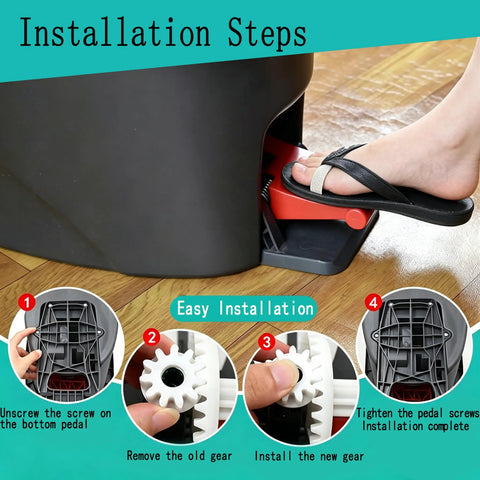 Installation steps for 2-Pack Universal Spin Mop Gear Replacement Kit For Easywring 1-Tank And RinsClean 2-Tank Systems foot pedal
