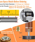 Diagram showing specs of Beefy M8 Rubber Adjustable Leveling Feet Heavy Duty 2 Inch Base Diameter Furniture Levelers