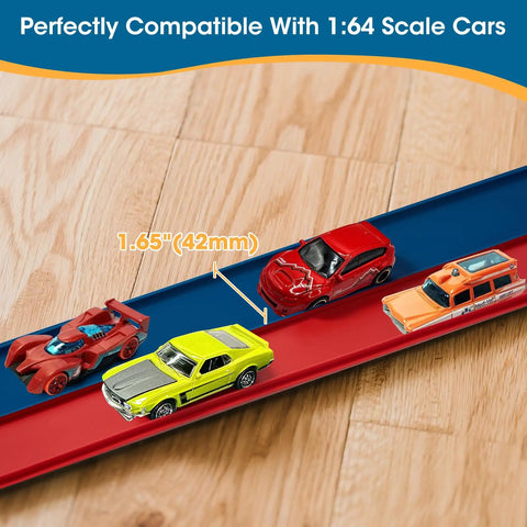Flexible Fifteen-Foot Fun-Filled Kids Race Track With Two Toy Cars Safe US-Certified PVC 1/64 scale cars on track