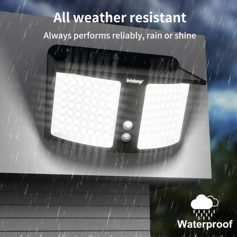 Solar Motion Sensor Flood Light With Remote Control No Fuss Dual Color 3000K 6500K 180 Degree Radar IP65 mounted on wall