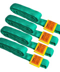 Four green polyester endless round lifting slings, each four feet long, displayed side by side