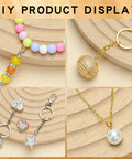 Top Shelf Steel Pin Vise Hand Drill Kit showcasing colorful beads, keychains, and charm designs for custom jewelry making.