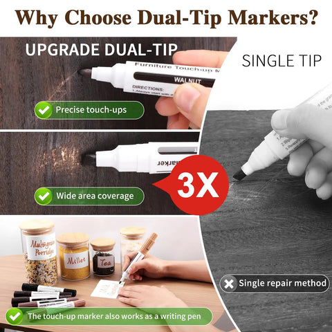 Dual Tip Furniture Markers And Wood Filler Putty Kit Knock Out Tough Floor Scratches Fast 13 Piece Furniture Repair Set with usage examples.