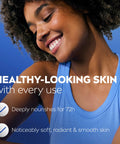 Game Changer Cocoa Butter Body Lotion For Crispy Dry Skin With Hyaluronic Acid And 72 Hour Deep Hydration To Melt Away Flakiness Reveal A Natural Glow And Leave Your Complexion Feeling Like Velvet All Day Long In A 16 9 Oz Tube, model showcasing healthy, radiant skin after application.