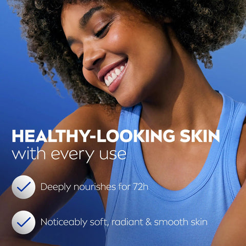 Game Changer Cocoa Butter Body Lotion For Crispy Dry Skin With Hyaluronic Acid And 72 Hour Deep Hydration To Melt Away Flakiness Reveal A Natural Glow And Leave Your Complexion Feeling Like Velvet All Day Long In A 16 9 Oz Tube, model showcasing healthy, radiant skin after application.