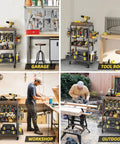 Power Tool Organizer Rolling Cart For Garage Storage And Workshop Organization Tool Rack And Drill Holder in various settings