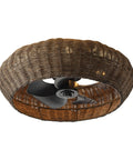 20" Boho Ceiling Fan with Light, Rattan Caged Ceiling Fan with Remote, overhead view showcasing woven rattan design.