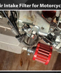 18mm Cold Air Intake Filter For Cars And Motorcycles With Adjustable Clamp High Flow Breather Filter installed on engine