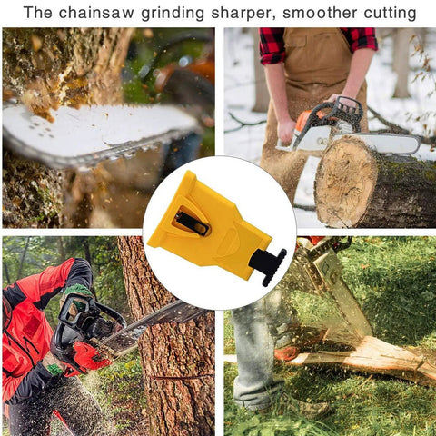 Universal Chainsaw Sharpener for 12 to 22 Inch Chain Saws Portable Sharpener Kit in use by professionals and DIYers outdoors