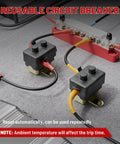 Beefy 40 Amp Auto Reset DC 12V To 24V Circuit Breaker with 10 By 32 Stud Terminals installed in marine setup