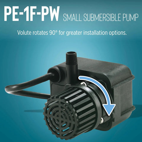 Submersible Direct Drive Fountain Pump 115V 170 GPH 1/125 HP Epoxy Filled 15 Ft Cord showcasing rotatable volute for installation options