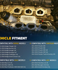 Close-up of engine components with vehicle fitment list for 2011-2016 Chrysler, Dodge, Ram, and Jeep 3.6L models