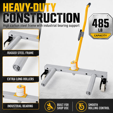 Rolling Wheel Dolly For Cars, Trucks, ATVs, Skid Steers And Trailers, A Workhorse With 485 Lb Capacity, Three Adjustable Rollers, Extra Long Rollers, Tire Lift And Removal Aid For Easy Wheel Changes, steel frame