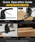 Quick operation guide for Heavy Duty Manual Steel Strapping Tensioner With Pro-Grade Ergonomic One-Hand Pusher Bar For Quick Bundling, Fits 3/8 To 1/2 Inch Steel Straps, Ideal For Warehouse And Factory Use, Durable And Easy To Use, Fast Adjustable Tension.