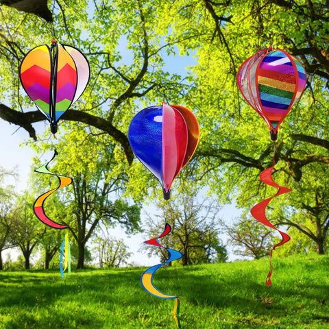 Three Pack Colorful Hot Air Balloon Wind Spinners For Outdoor Garden Yard Decor Large Hanging Wind Socks With Rainbow Vibes