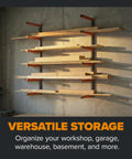 Wood Organizer And Lumber Storage Rack With Six Level Wall Storage Shelves For Indoor And Outdoor Use In Bright Orange Heavy Duty