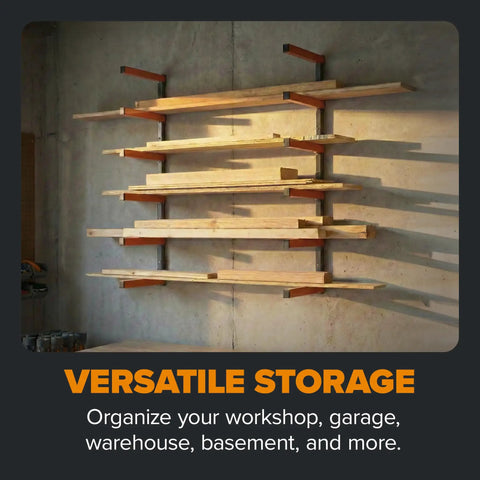 Wood Organizer And Lumber Storage Rack With Six Level Wall Storage Shelves For Indoor And Outdoor Use In Bright Orange Heavy Duty