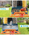 Outdoor Bird Feeder Camera Bird Bath Dual Lens 2K HD Smart Feeder Solar Powered AI Bird Identification Instant Alerts IP66 Weatherproof Outside Bird Watching Great Backyard Wildlife Observation with birds feeding and bathing.
